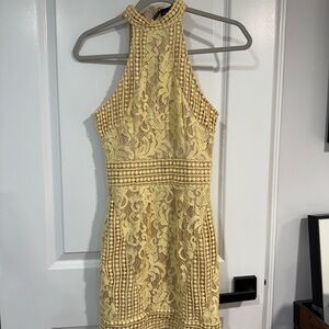 Elegant Yellow Lace Halter Dress